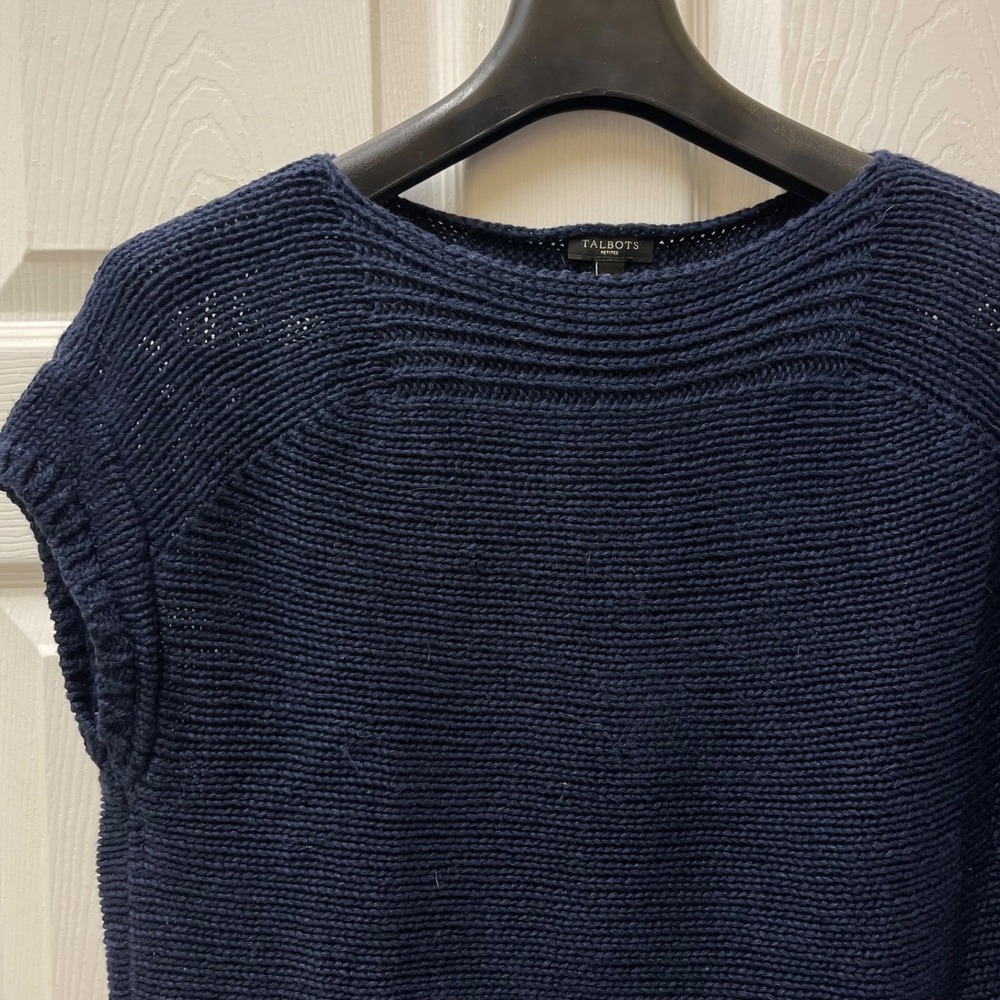 Talbots Petite SP Navy 100% Linen Sleeveless Knit Top Sweater Vest Classic